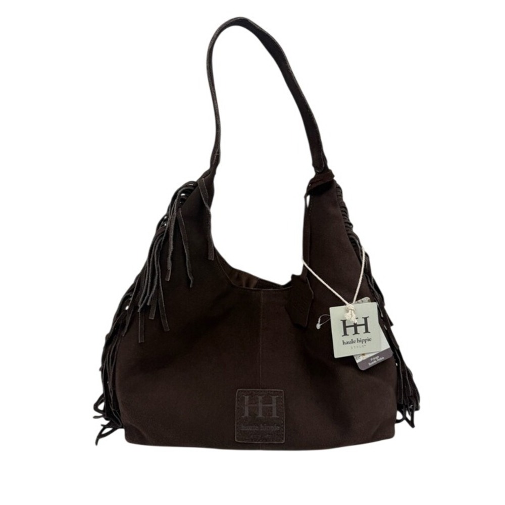 Haute Hippie Dark Chocolate Brown Suede Fringe Hobo Bag